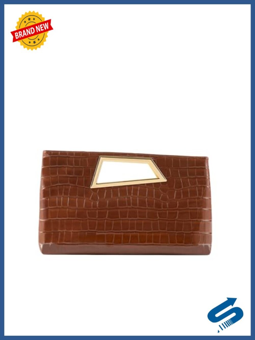 PU Leather Clutch Purse with Metallic Geo Top Handle Evening Bag